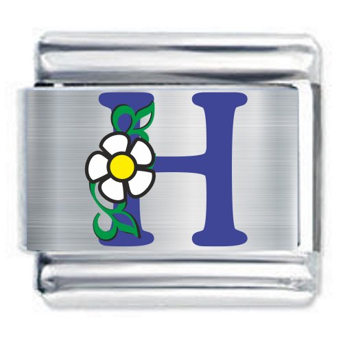 Colorev Daisy Charm - BLUE DAISY LETTER H - 9mm Italian Modular charm bracelets