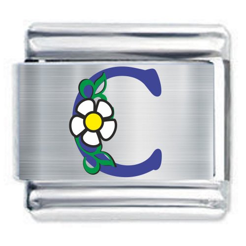 Colorev Daisy Charm - BLUE DAISY LETTER C - 9mm Italian Modular charm bracelets