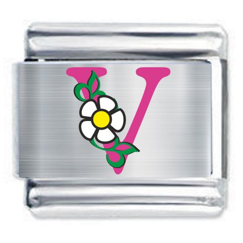 Colorev Daisy Charm - PINK DAISY LETTER V - 9mm Italian Modular charm bracelets