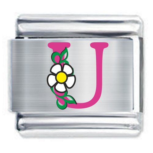 Colorev Daisy Charm - PINK DAISY LETTER U - 9mm Italian Modular charm bracelets