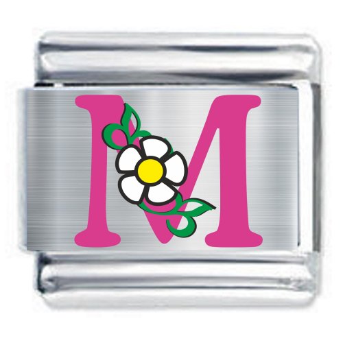 Colorev Daisy Charm - PINK DAISY LETTER M - 9mm Italian Modular charm bracelets