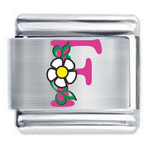 Colorev Daisy Charm - PINK DAISY LETTER F - 9mm Italian Modular charm bracelets