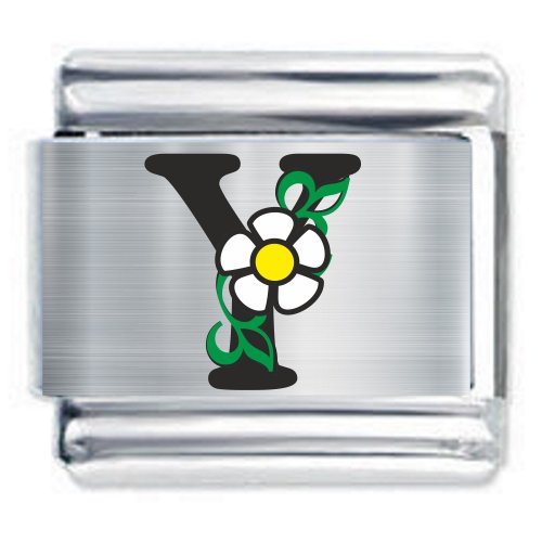 Colorev Daisy Charm - BLACK DAISY LETTER Y - 9mm Italian Modular charm bracelets