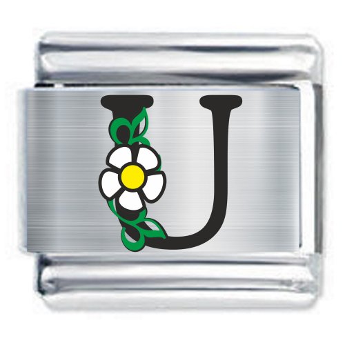 Colorev Daisy Charm - BLACK DAISY LETTER U - 9mm Italian Modular charm bracelets