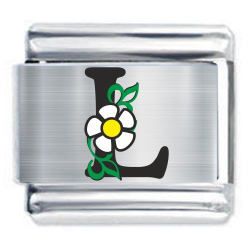 Colorev Daisy Charm - BLACK DAISY LETTER L - 9mm Italian Modular charm bracelets