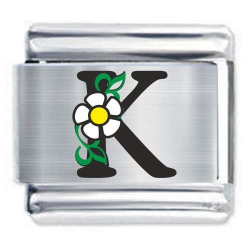 Colorev Daisy Charm - BLACK DAISY LETTER K - 9mm Italian Modular charm bracelets