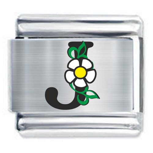 Colorev Daisy Charm - BLACK DAISY LETTER J - 9mm Italian Modular charm bracelets