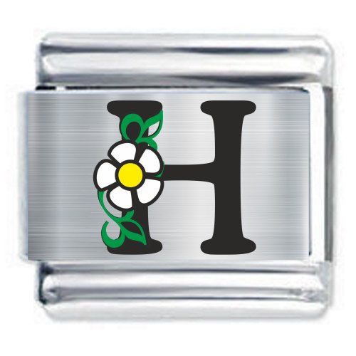 Colorev Daisy Charm - BLACK DAISY LETTER H - 9mm Italian Modular charm bracelets
