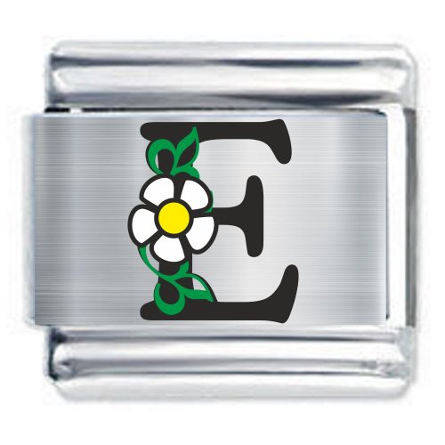 Colorev Daisy Charm - BLACK DAISY LETTER E - 9mm Italian Modular charm bracelets