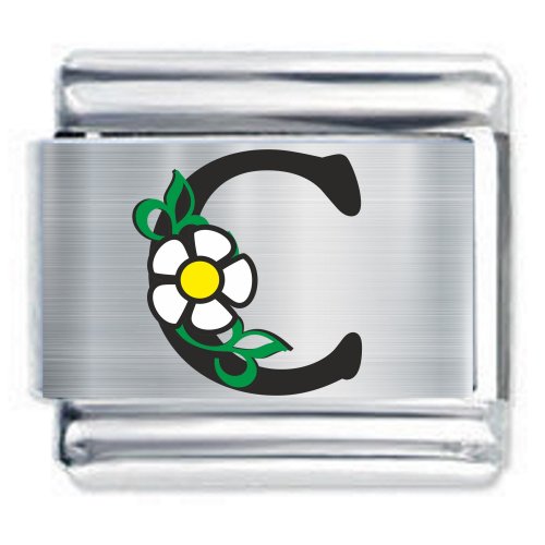 Colorev Daisy Charm - BLACK DAISY LETTER C - 9mm Italian Modular charm bracelets
