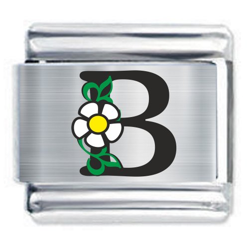 Colorev Daisy Charm - BLACK DAISY LETTER B - 9mm Italian Modular charm bracelets
