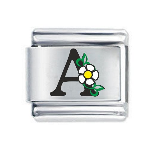 Colorev Daisy Charm - BLACK DAISY LETTER A - 9mm Italian Modular charm bracelets