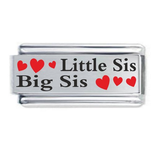 Little Sis Big Sis with Red Heart Superlink Colorev Italian Charm - Compatable with all 9mm Italian Style Charm Bracelets