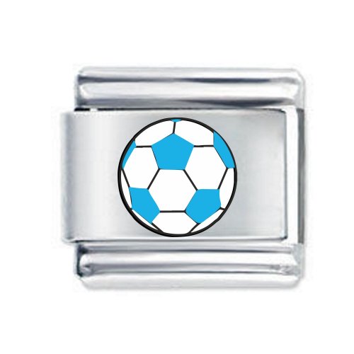 Colorev White & Light Blue Football Italian Charm - Compatable with all 9mm Italian Style Charm Bracelets