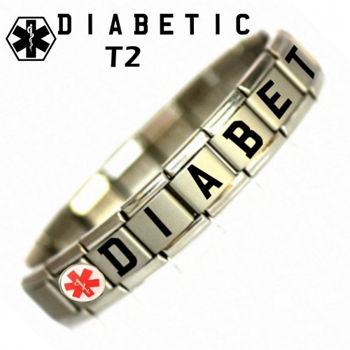 Large Man Size Stainless Steel Diabetic Type 2 Alert Bracelet
