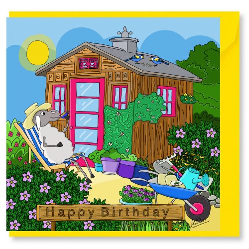 Birthday Card - Garden Shed - Sheep - Amy Whelan 