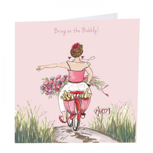 Birthday Card - Female Bring on the Bubbly! - Bike - Angie Thomas