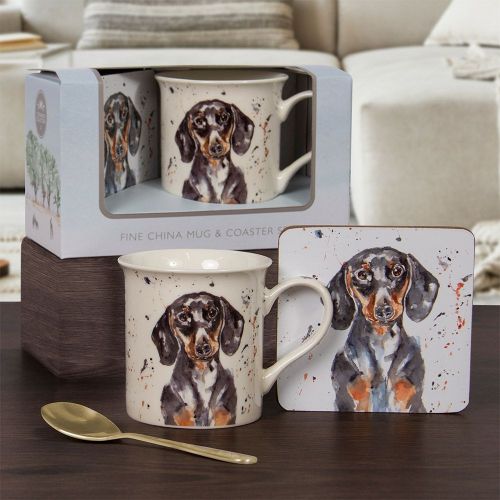 Dachshund Dog Mug & Coaster Set Man's Best Friend Fine China - Boxed