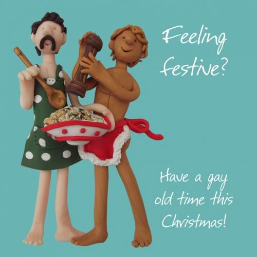 Christmas Card - Feeling Festive Gay Couple - Funny Humour One Lump Or Two