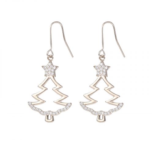 Christmas Tree Earrings Silver Crystal - Boxed - Snazzy Santa
