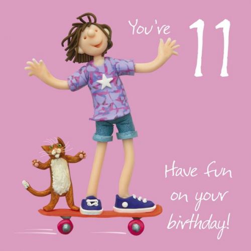 11th Female Birthday Card - Fun Skate Boarding One Lump Or Two