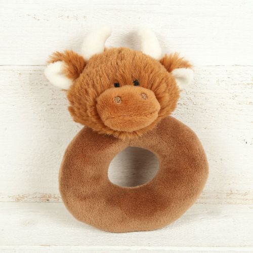 Highland Coo Cow Plush Baby Rattle - Jomanda - Free Gift Bag