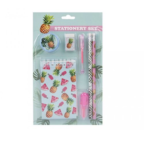 Pineapple Funky Pen & Notepad Stationary Set - 7 Items