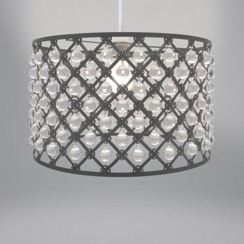 Lampshade - Large Dark Grey Metal & Droplets Bijou 37cm