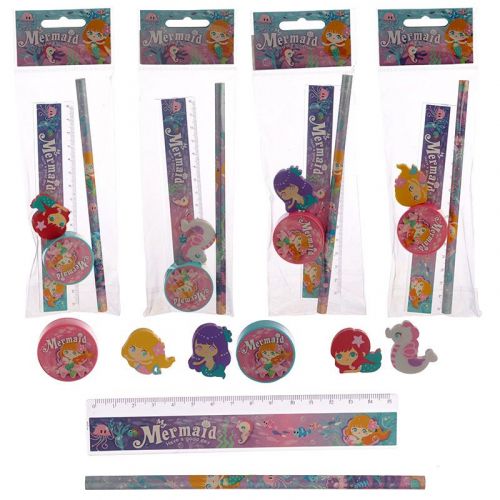 Mermaid 4 Piece Stationary Set - Eraser, Ruler, Pencil