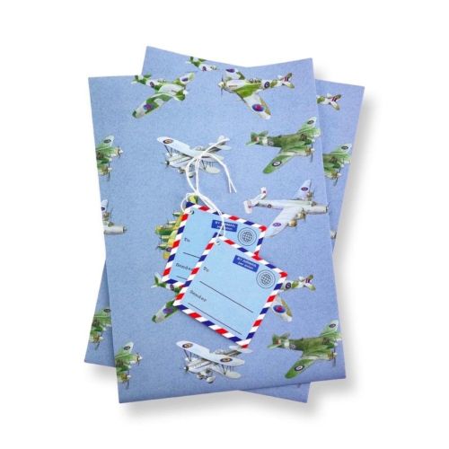 Vintage Planes Spitfire WW2 Wrapping Paper Sheets & Tags - Arty Penguin