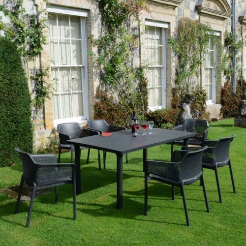 Nardi Libeccio Table with Set of 6 Net Chairs - Anthracite