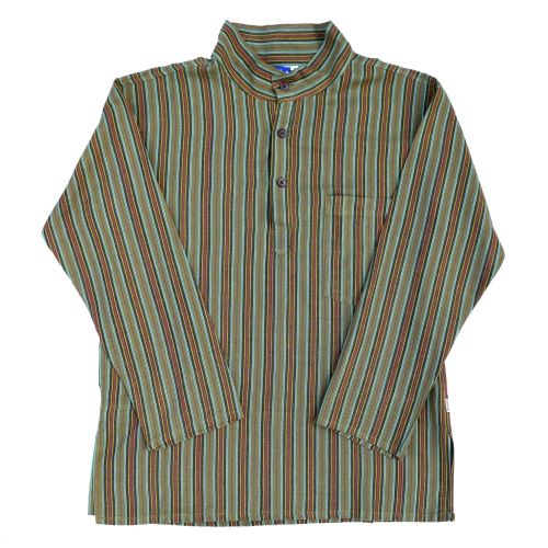 Light weight - Striped Cotton Shirt - Greens/Red