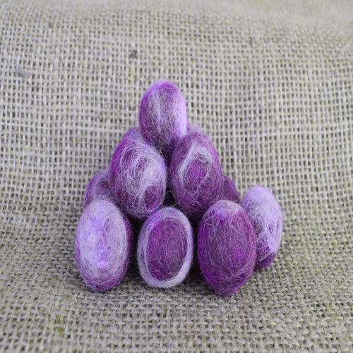 pure wool - 10 handmade felt balls - deep purple/cream