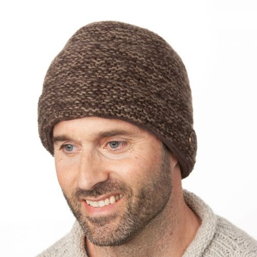 Chunky pure wool - Two tone turn up beanie - browns