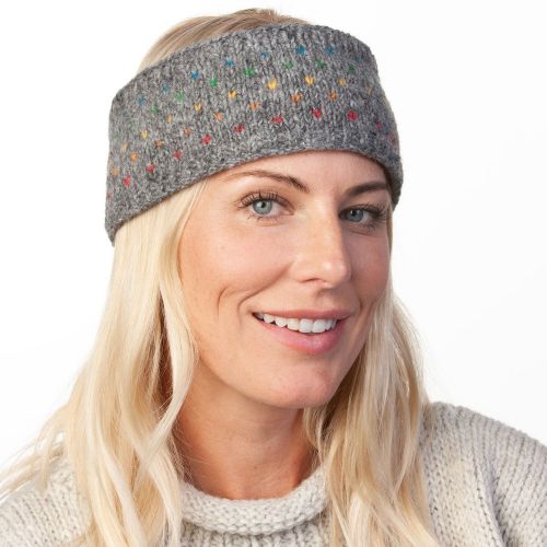 NAYA - pure wool fleece lined - rainbow tick headband - mid grey/rainbow