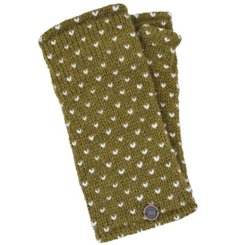 Fleece lined wristwarmer - tick - Warm olive/white