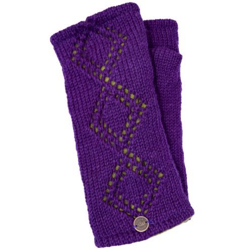 Hand knit - open diamond wristwarmer - crown purple