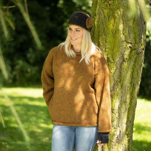 Handmade Pure Wool - heather jumper - gold