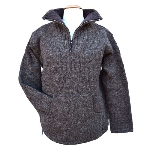 Fleece lined - pure wool pull on - Brown