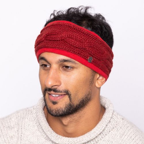 Pure Wool Fleece Lined - Cable Headband - Deep Red