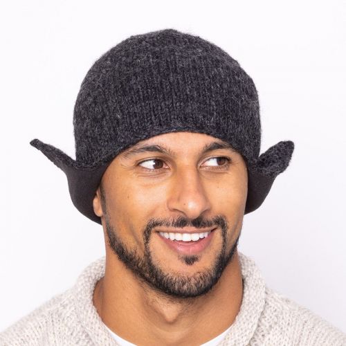 Pure Wool Half fleece lined - helmet hat - Charcoal