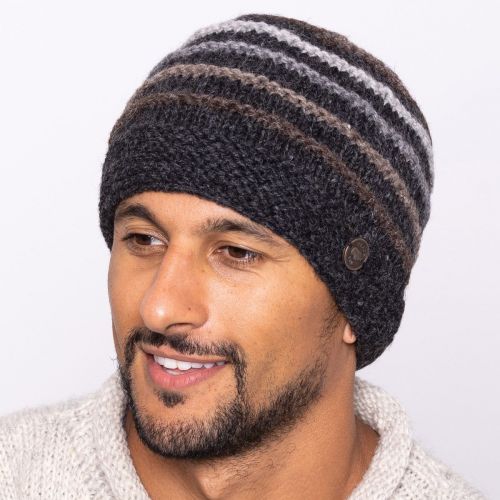 Pure Wool Natural ridge beanie - charcoal
