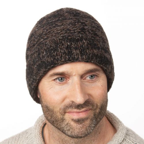 Pure Wool Two tone turn up beanie - black/java