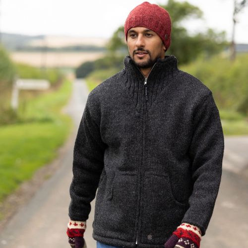 Fleece lined - pure wool jacket - Charcoal