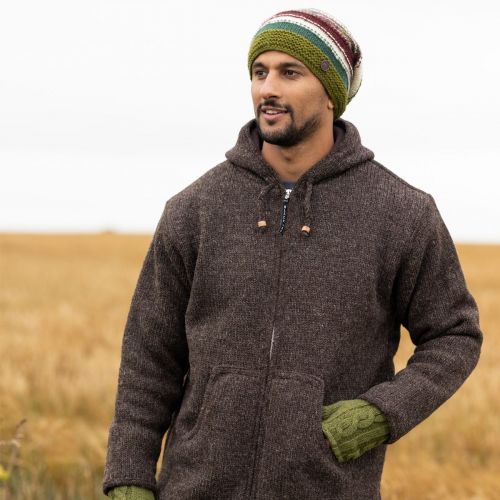 pure wool - hooded jacket - Brown