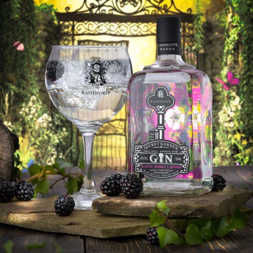 Bramble and Saffron Gin in illuminating bottle