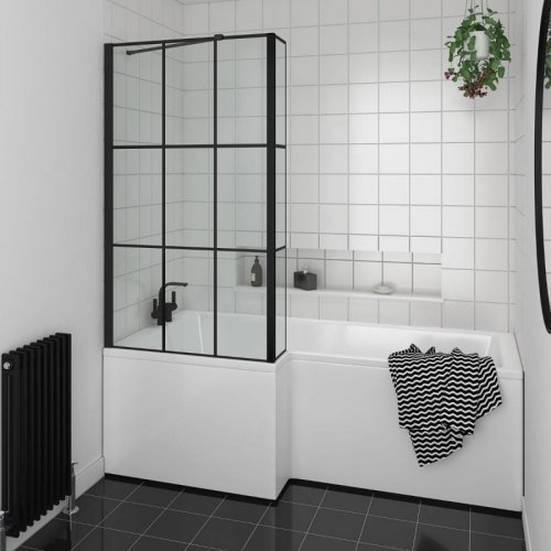 Essential Kensington 1700 x 850mm Right Hand Shower Bath Pack, Matt Black Matrix