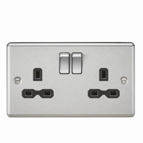 Knightsbridge 13A 2G DP Switched Socket with Black Insert - Rounded Edge Brushed Chrome (CL9BC)