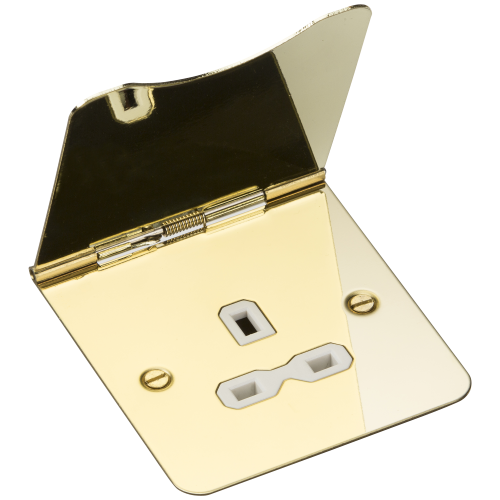 Knightsbridge 13A 1G unswitched floor socket - polished brass with white insert (FPR7UPBW)