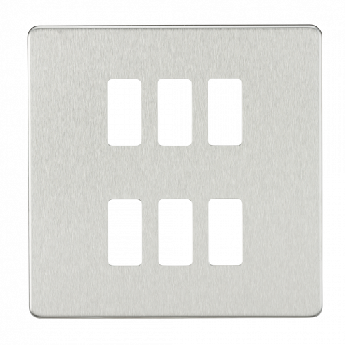 Knightsbridge Screwless 6G grid faceplate - brushed chrome - (GDSF006BC)